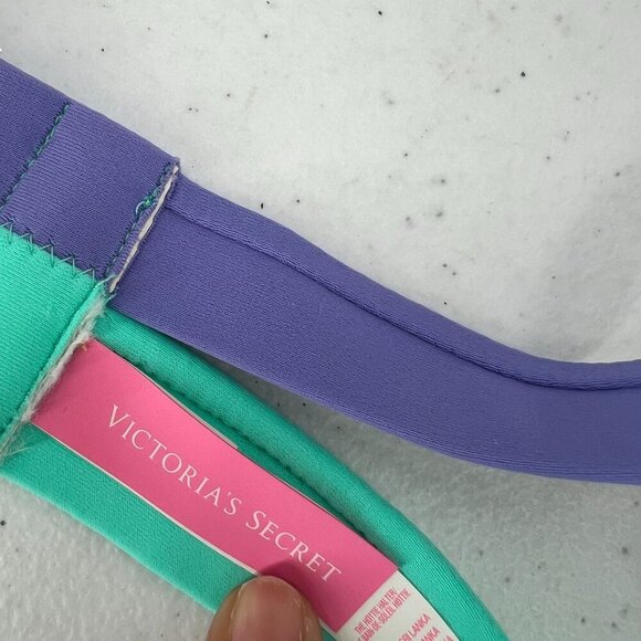 NWT VS Swim Hottie Set 32D‎ M Push Up Bikini Black Stripe Neon Colorblock Itsy - Picture 4 of 14